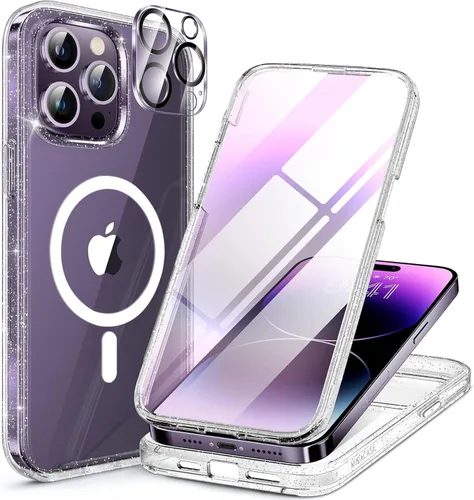 Vista 71 de Miracase - Funda magnética para iPhone 13 Pro Max de 6.7 pulgadas (compatible con MagSafe), transparente, completo, protector de pantalla de vidrio