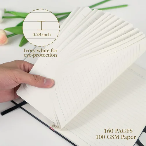 Vista 4 de ONAVIA Cuaderno rayado A5 - Papel grueso de 100 g/m², cuaderno de tapa dura para escribir, trabajo, viajes, escuela, cuaderno rayado para mujeres