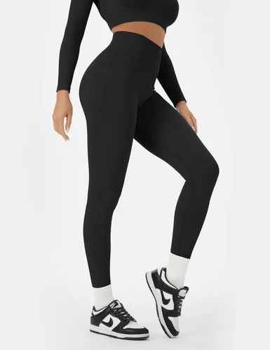 Vista 4 de Buttergene Conjuntos de entrenamiento para mujer, 2 piezas, de manga larga, para yoga, gimnasio, sin costuras, acanalada, con cintura alta, leggings