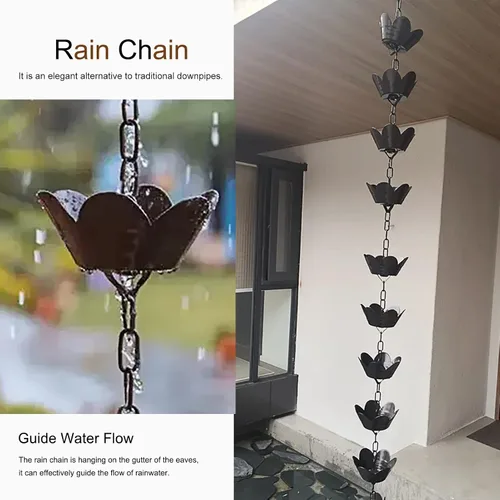 Vista 2 de Rain Chain Rain Chains for Eaves Gutters Outlet, Petals Rain Collector Gutter Chain, Outdoor Decorative Rainwater Diverter Aluminum, Customized