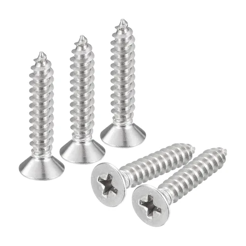 Vista 6 de uxcell Tornillos de chapa de cabeza plana #4x1, 50 tornillos de madera Phillips Drive Tornillos de acero inoxidable 304 Autoperforantes