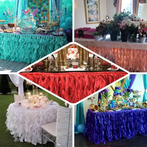 Vista 5 de Efavormart - Falda de mesa de tafetán de sauce rizado de 14 pies para cocina, comedor, catering, boda, fiesta de cumpleaños, eventos, color rosa