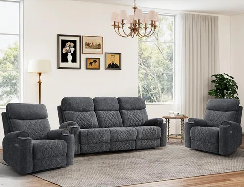 Vista 22 de HAOMARKETS Silla reclinable eléctrica para adultos con puerto USB, sofás reclinables eléctricos de tela suave con portavasos de metal, sillas