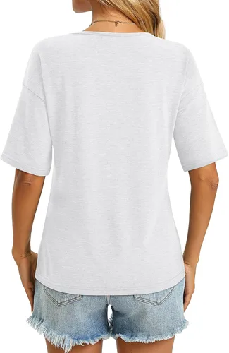 Vista 5 de Camisetas básicas de verano con cuello en V para mujer, con longitud al codo, ajuste holgado