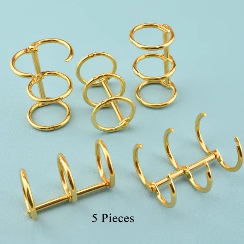 Vista 6 de HAHIYO 5 piezas de oro de 0.787 in de diámetro interior de metal de 3 anillos sueltos de hojas sueltas para libros, anillos de acero inoxidable