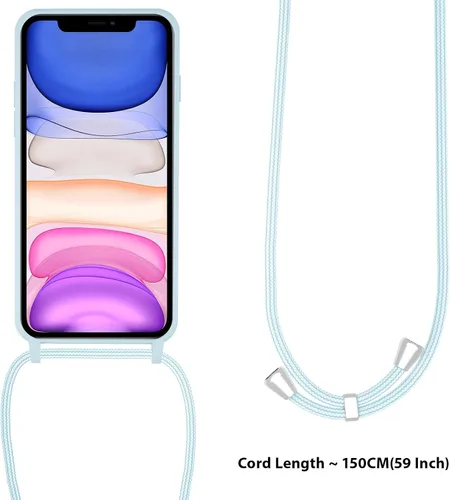 Vista 3 de UEEBAI Funda de teléfono con cordón cruzado para iPhone 14 de 6.1 pulgadas, funda de silicona con correa ajustable para collar, correa suave