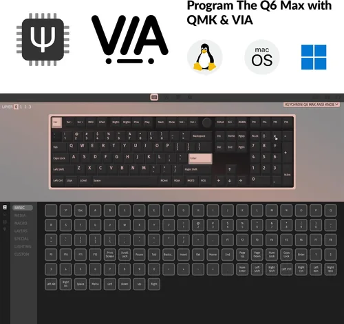 Vista 3 de Keychron Q6 Max QMKVIA Bluetooth Wireless 2.4 GHzUSB-C Teclado mecánico personalizado con cable, perilla programable de tamaño completo