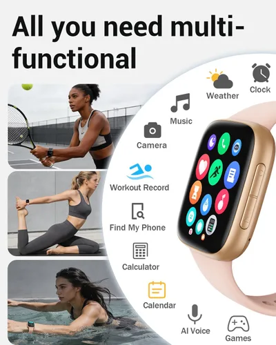 Vista 7 de ENOMIR - Reloj inteligente para mujer, pantalla ultra transparente AMOLED de 1.85 pulgadas, color rosa