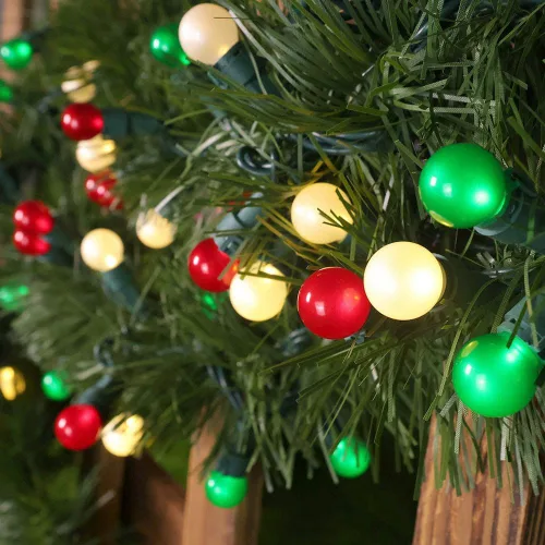 Vista 4 de GlowVibe - Luces de Navidad rojas, blancas y verdes para interiores de 19 pies con 70 luces LED, bombillas de cristal perlado G15 para árbol