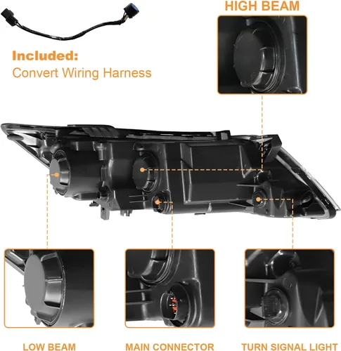 Vista 4 de Para faros halógenos de lado del conductor izquierdo 2014 2015 Kia Optima EX LX Proyector Carcasa negra sin DRL (Solo para modelo de EE. UU.)