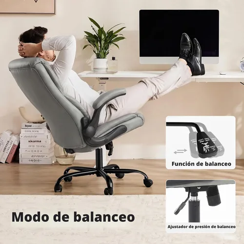 Vista 6 de DUMOS Silla de oficina, silla ergonómica de cuero, soporte lumbar, color Gris