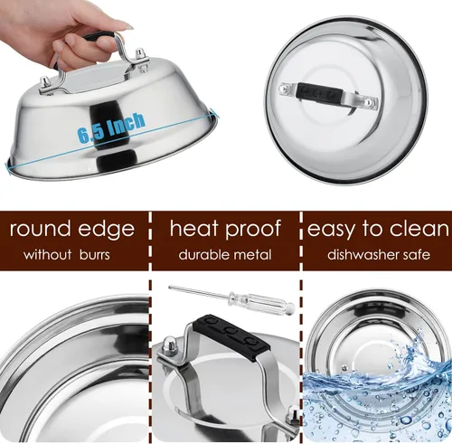 Vista 2 de HaSteeL - Juego de 3 cúpula de fusión de queso, cubiertas redondas de acero inoxidable para vaporizar, accesorios profesionales para parrilla