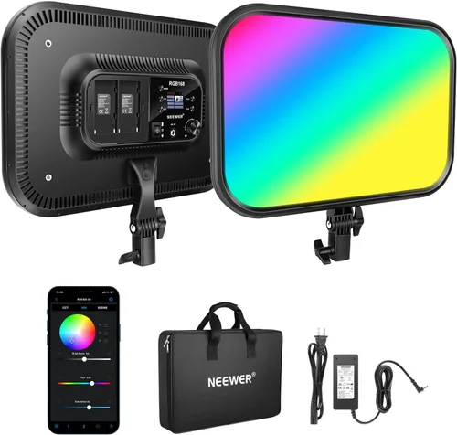 Vista 9 de NEEWER Panel de luz de video LED de 9" regulable con iluminación suave para cámara DSLR con mini trípode de escritorio, puertos USB tipo C