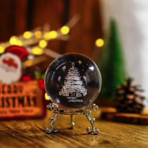 Vista 10 de Bola de cristal de gato 3D con soporte grabada con láser, figura de gatito Gato con mariposa
