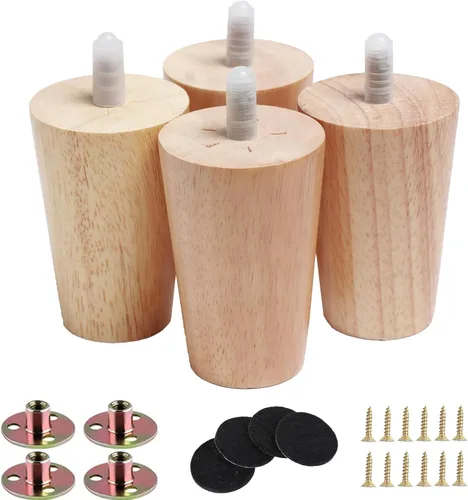 Vista 8 de Juego de 4 patas redondas de madera maciza de 3 pulgadas para muebles, sofá cama, silla de café, escritorio, patas rectas con pernos preperforados