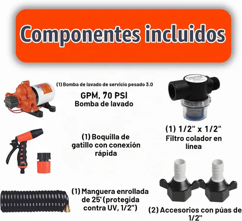 Vista 3 de SEAFLO Kit de bomba de lavado de cubierta de lavado serie 33 – 12 V CC, 3.0 GPM, 70 PSI, interruptor de presión resistente, para aplicaciones de RV