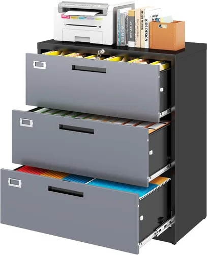 Vista 33 de Archivador de 2 cajones con cerradura, archivador vertical móvil para colgar carpetas tamaño A4/carta/legal, debajo del escritorio, pequeños