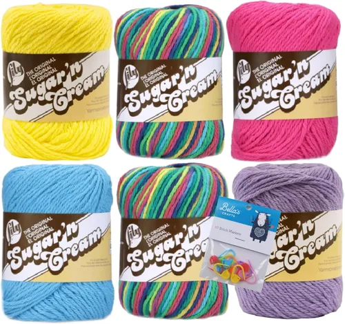 Vista 17 de Lily Sugar'n Cream - Paquete de 6 hilos de 100 % algodón con marcadores de puntada Bella's Crafts (mezcla azul)