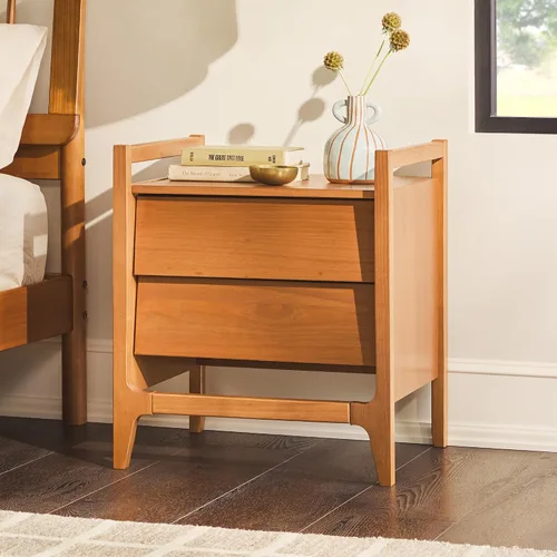 Vista 2 de Walker Edison Leif Scandi Mesita de noche angulada con cara de cajón, 22 pulgadas, caramelo