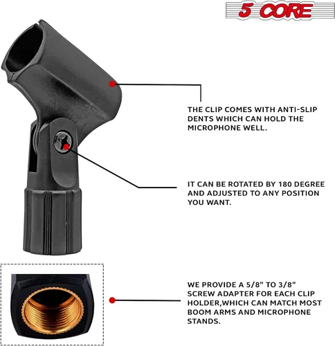 Vista 2 de 5 Core Soporte de clip de micrófono para lápiz, adaptador de micrófono de condensador delgado ajustable de ángulo negro + adaptador universal de 5/8
