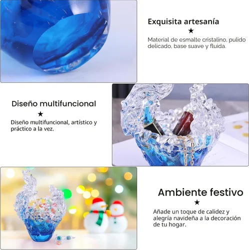 Vista 5 de suruim Figuras de escultura de onda de vidrio soplado a mano, cuenco de vidrio azul y transparente para decoración del hogar, figura de vidrio
