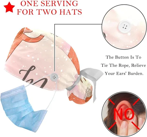 Vista 3 de Working Cap with Buttons Sweatband Ribbon Tie Back Bouffant Hats, Cartoon Animal Penguin