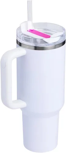 Vista 3 de STANLEY Quencher - Vaso H2O de 30 onzas (0.88 L) Crystal Crush (blanco texturizado con rosa)