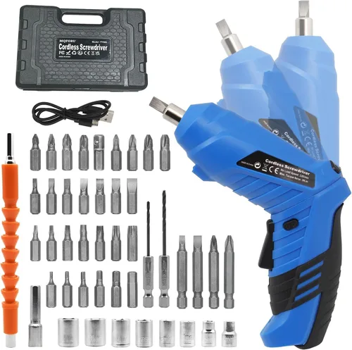 Vista 8 de Pequeño destornillador eléctrico, mini juego de taladros, destornillador inalámbrico recargable de 3.6 V con 47 puntas de controlador, herramienta