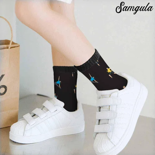 Vista 7 de Samgula Crew Socks for Woman Size 6-8 Tropical Wildlife Bright Teal Girls Socks