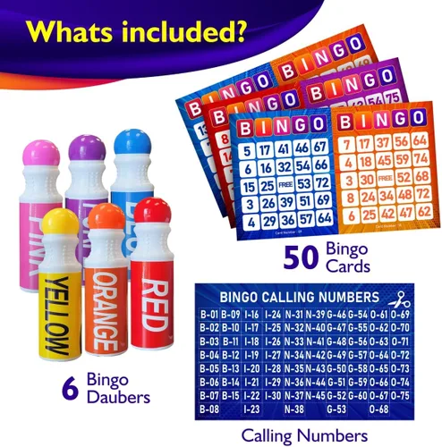 Vista 2 de Juego de bingo EXTRIC, juego de bingo para adultos y niños, set de bingo incluye rotuladores de bingo, tarjetas de bingo y números para llamar.