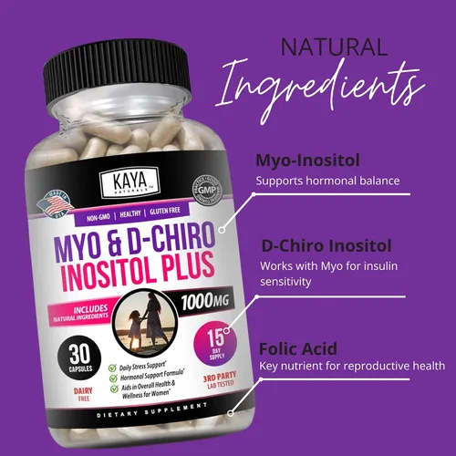 Vista 5 de Kaya Naturals Myo & D-Chiro Inositol Plus Apoyo para Mujeres, Vitamina B8-30 Cápsulas