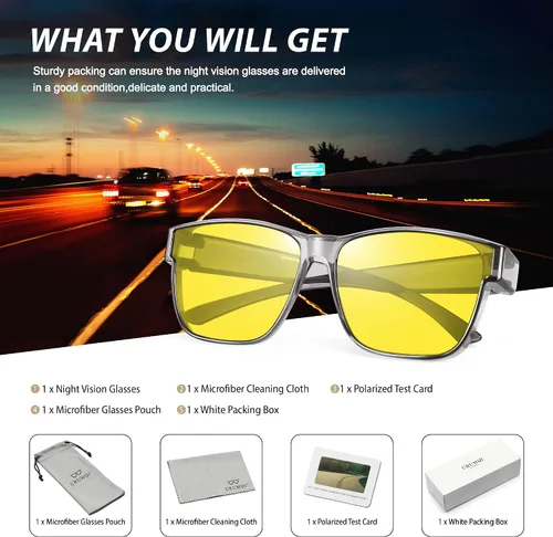 Vista 7 de URUMQI Gafas de conducción de visión nocturna para hombres y mujeres, lentes polarizados antirreflejos, lentes de alta definición amarillas