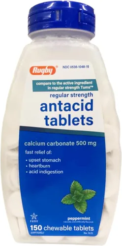 Vista 2 de Rugby - Tabletas antiácidas de carbonato de calcio de 500 mg de menta, fuerza regular, 150 tabletas masticables - 2