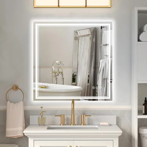 Vista 19 de Ratsamee Espejo de baño LED de 30x30 pulgadas con iluminación frontal y trasera (control independiente), espejo iluminado para pared de baño con 3