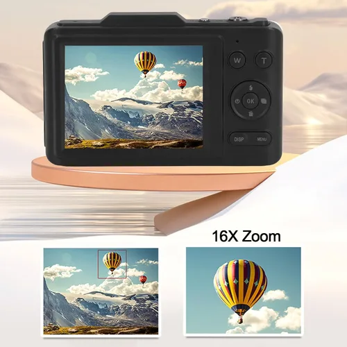 Vista 3 de Cámara digital 4K, cámara de video de bolsillo de 48MP con zoom digital de 16X y luz de flash, pantalla HD IPS de 2.8 pulgadas, cámara compacta