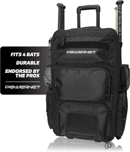 Vista 8 de PowerNet Odyssey - Bolsa de softbol y béisbol, mochila con ruedas para equipo de béisbol, bolsa de murciélago con 4 mangas de murciélago