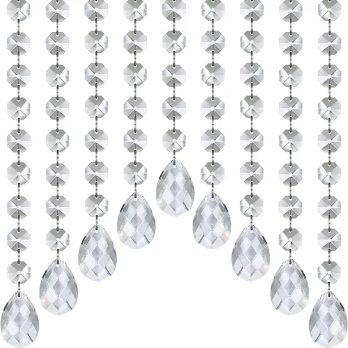 Vista 3 de Jishi - Guirnalda de cristal de 10 m, hebras de cuentas de cristal colgantes para decoración de candelabros, centros de mesa para fiestas de boda