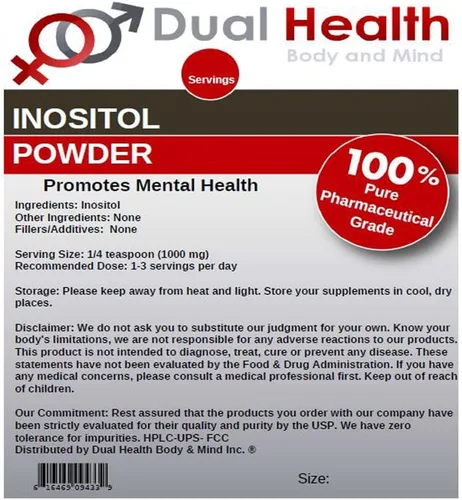 Vista 3 de Dual Health Body and Mind Polvo de inositol (4 oz) Pure Vitamina B8 Antioxidantes Suplementos a granel 1000mg por porción