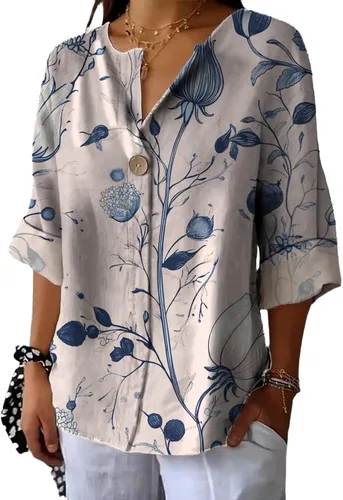 Vista 15 de domirica Camisas de manga corta con cuello en V para mujer, blusas elegantes con estampado floral y ajuste holgado, blusas básicas y cómodas