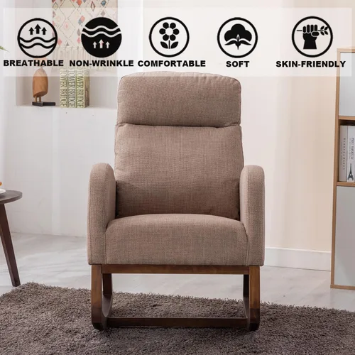 Vista 3 de Mecedora moderna, silla mecedora tapizada para bebé, cómoda silla con bolsillo lateral, sillón para sala de estar, respaldo alto con diseño