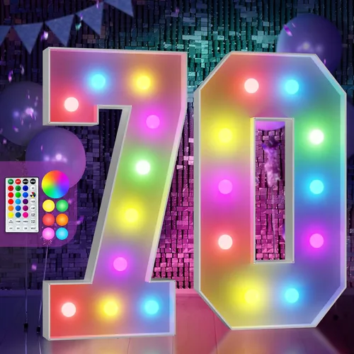 Vista 15 de Imprsv Letras coloridas de marquesina de 3 pies y letras grandes iluminadas RGB con control remoto, decoraciones de fiesta de cumpleaños Carta