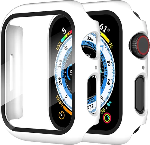 Vista 46 de Diruite Juego de 2 fundas para Apple Watch Series 3/2/1 de 38mm, protector de pantalla de vidrio templado ultradelgado de todo alrededor para iWatch