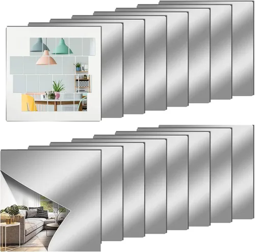 Vista 11 de Hojas de espejo flexibles de acrílico de 8 x 6 pulgadas, paquete de 10 azulejos de espejo autoadhesivos cuadrados cortables para pared, calcomanías