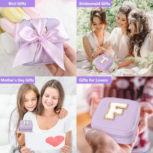 Vista 6 de CHMI Joyero de viaje, joyero de viaje morado, organizador de joyas de viaje, regalos de viaje para mujeres y niñas, caja organizadora de joyas