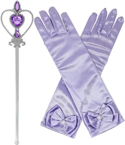Vista 5 de Juego de 5 piezas de accesorios de vestir de princesa para Sofía Rapunzel corona, cetro, collar, aretes, guantes