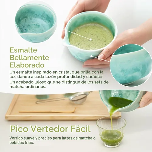 Vista 3 de HIBINO Juego Matcha Kit de matcha japonés de 5 piezas, Crystal Shell Cáscara de cristal verde 5pc
