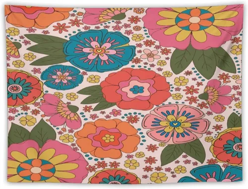 Vista 24 de Houselerax Tapiz floral retro de los años 60 y 70, diseño hippie de primavera Groovy Flower Power Flower Boho para colgar en la pared, arte neutro