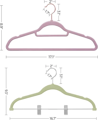Vista 4 de SONGMICS Paquete de 30 perchas para pantalones y 50 perchas para ropa, perchas de terciopelo con clips ajustables, antideslizantes y ahorran