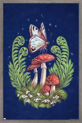 Vista 11 de Trends International Brigid Ashwood - Póster de pared con diseño de mariposas y hongos Versión enmarcada de caoba