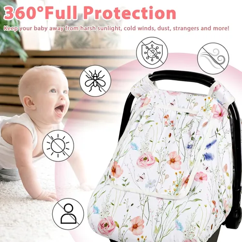 Vista 2 de Funda de asiento de automóvil para bebé, antipatadas, toldo cálido de Minky para asiento de automóvil con ventana de malla, cubierta multiusos que